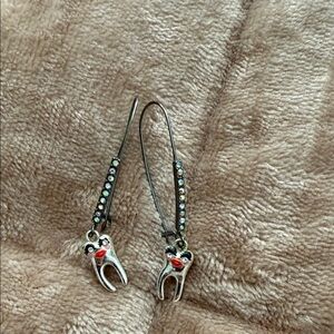 Betsey Johnson Silver and Red Tooth Earrings